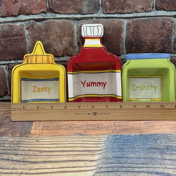 Hallmark Summer Condiment Dishes Set of 3 Yummy Crunchy Zesty Ketchup Mustard - Picture 3 of 6